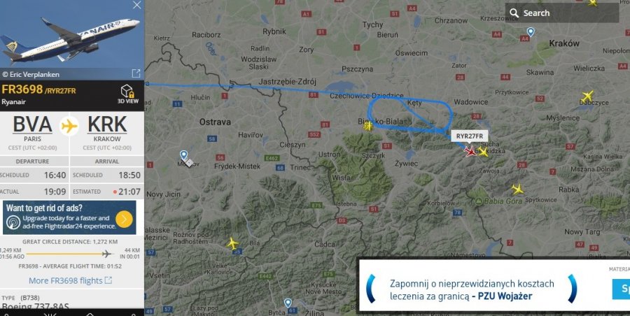 Samoloty pasażerskie krążące w okolicach Bielska-Białej