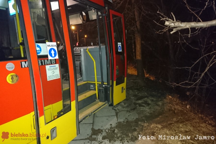 Kierowca poszedł do toalety. Autobus MZK zawisł na skarpie - foto