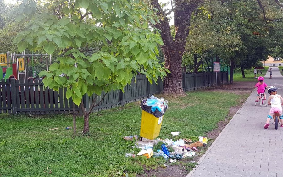 Śmieci w parku wywalają się z kosza. Przyczyną szczyt sezonu? - foto